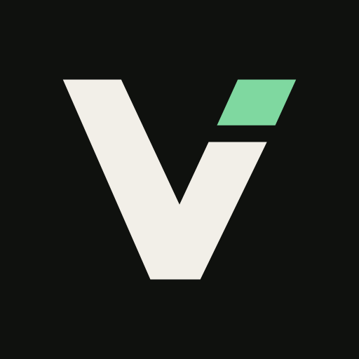 The VibeiDE logo: a white V with a green accent on a dark background