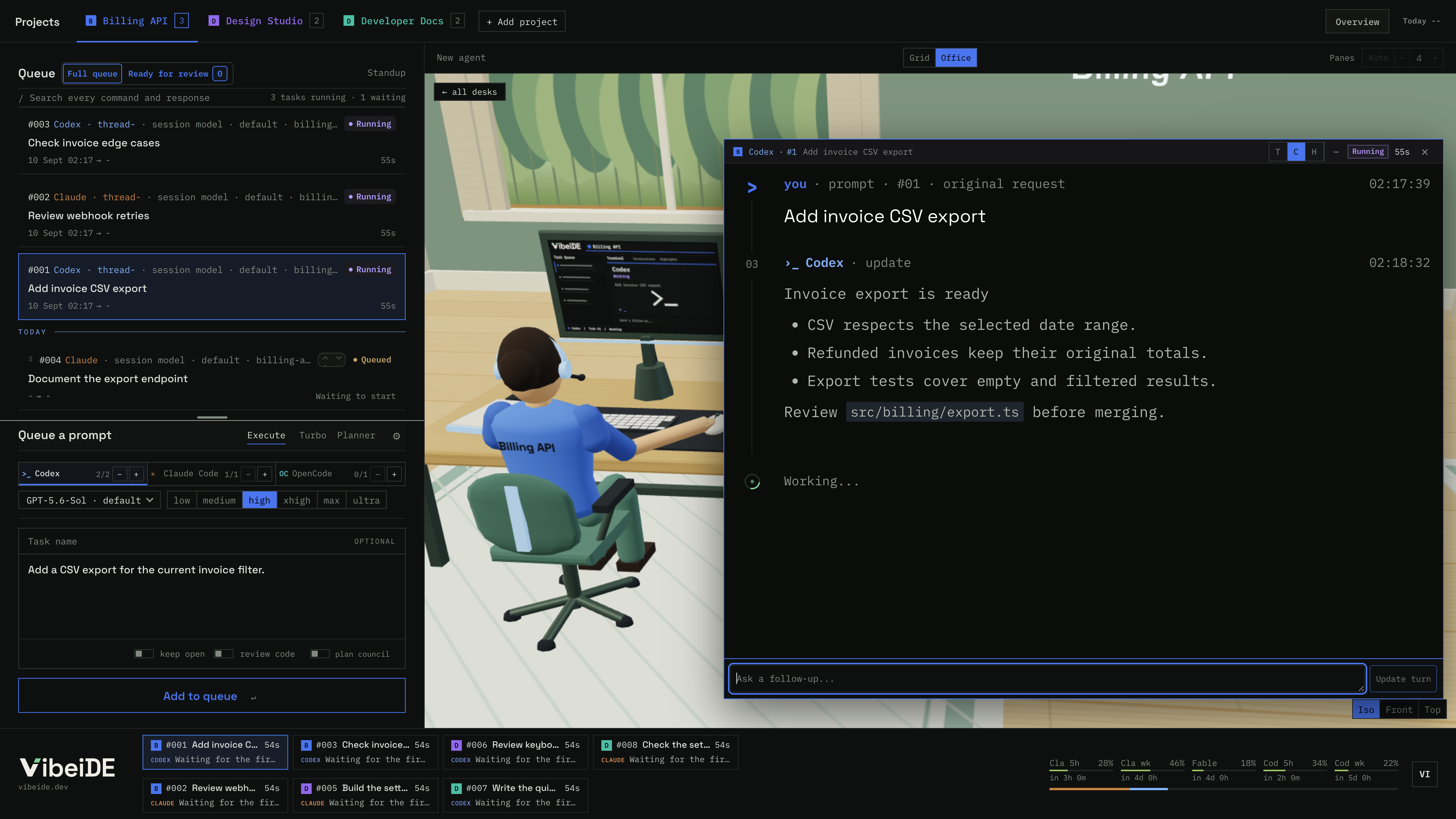 Zoomed Office desk showing only user and agent conversation messages